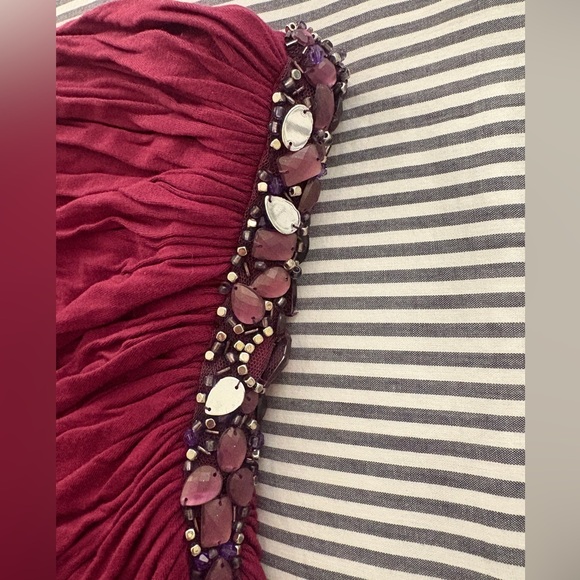 SKY Embellished Burgundy Ruched Strapless Top - Picture 3 of 5